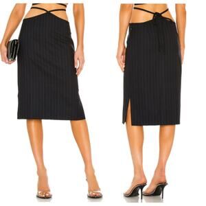 NWT Miaou Nadine Pinstriped Wrap Waist Tie Knee Length Skirt Navy Women's Size M